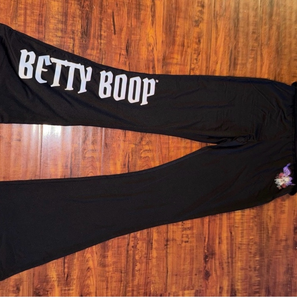 Betty Boop Black Flared Logo Pants with White Lettering